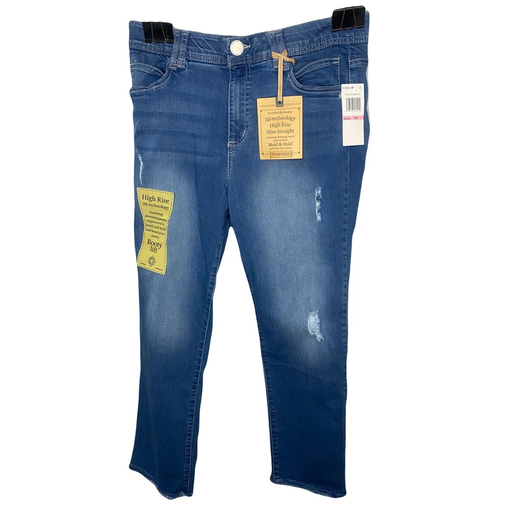 Democracy Distressed Jeans Women Sz 10 NWT High Rise Slim Straight Ab Technology